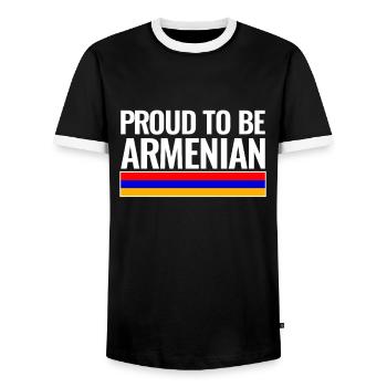 Fier d’être arménien Arménie Drapeau arménien - T-shirt contrasté Homme - noir/blanc - Devant - AI Model Female 172 light (172cm) & AI Model Male 178 light (178cm)
