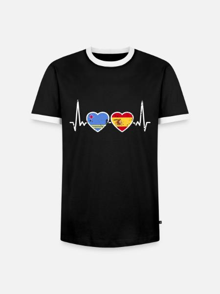 Aruba Spanje Vintage Heartbeat Vlag Spaans - Mannen contrastshirt - zwart/wit