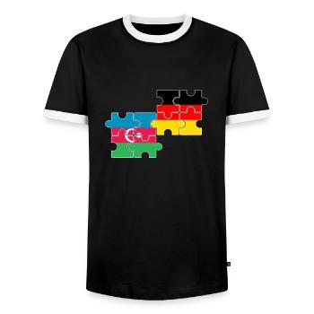 Aserbaidschan Deutschland Flagge Aserbaidschaner - Männer Kontrast-T-Shirt - Schwarz/Weiß - Vorne - AI Model Female 172 light (172cm) & AI Model Male 178 light (178cm)