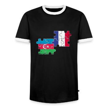 Aserbaidschan Frankreich Vintage Flagge - Männer Kontrast-T-Shirt - Schwarz/Weiß - Vorne - AI Model Female 172 light (172cm) & AI Model Male 178 light (178cm)