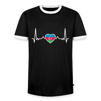 Aserbaidschan Herzschlag Flagge Azerbaijani - Männer Kontrast-T-Shirt - Schwarz/Weiß - Vorne - AI Model Female 172 light (172cm) & AI Model Male 178 light (178cm)