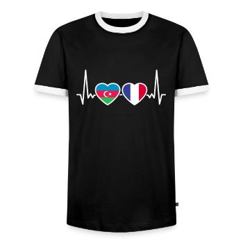 Aserbaidschan Frankreich Herzschlag Flagge - Männer Kontrast-T-Shirt - Schwarz/Weiß - Vorne - AI Model Female 172 light (172cm) & AI Model Male 178 light (178cm)