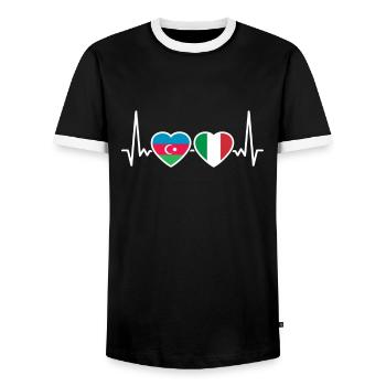 Azerbaijan Italy Heartbeat Flag - Men's Ringer Shirt - black/white - Front - AI Model Female 172 light (172cm) & AI Model Male 178 light (178cm)