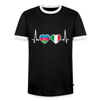 Aserbaidschan Italien Herzschlag Flagge - Männer Kontrast-T-Shirt - Schwarz/Weiß - Vorne - AI Model Female 172 light (172cm) & AI Model Male 178 light (178cm)