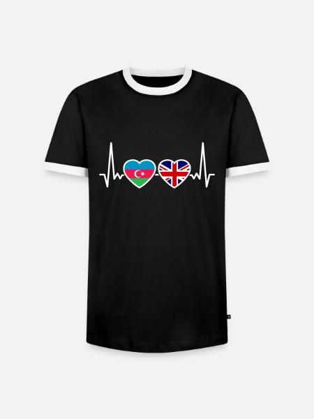 Aserbaidschan UK Herzschlag Aserbaidschanisch - Männer Kontrast-T-Shirt - Schwarz/Weiß