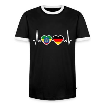 Ethiopia Germany Heartbeat Flag Ethiopian - Men's Ringer Shirt - black/white - Front - AI Model Female 172 light (172cm) & AI Model Male 178 light (178cm)