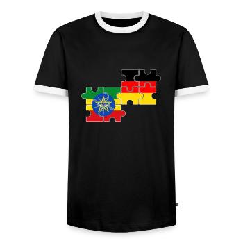 Ethiopia Germany Flag Ethiopian - Men's Ringer Shirt - black/white - Front - AI Model Female 172 light (172cm) & AI Model Male 178 light (178cm)
