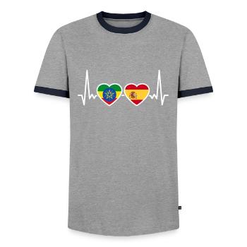 Ethiopia Spain Heartbeat Flag Ethiopian - Men's Ringer Shirt - grey/navy  - Front - AI Model Female 172 light (172cm) & AI Model Male 178 light (178cm)