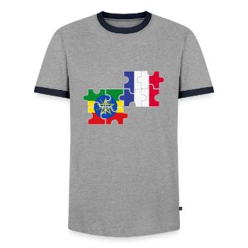 France Ethiopia Flag Ethiopian - Men's Ringer Shirt - grey/navy  - Front - AI Model Female 172 light (172cm) & AI Model Male 178 light (178cm)