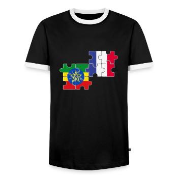France Ethiopia Flag Ethiopian - Men's Ringer Shirt - black/white - Front - AI Model Female 172 light (172cm) & AI Model Male 178 light (178cm)