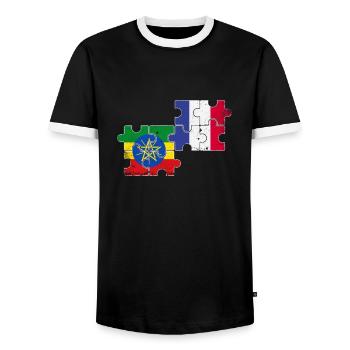 France Ethiopia Vintage Flag Ethiopian - Men's Ringer Shirt - black/white - Front - AI Model Female 172 light (172cm) & AI Model Male 178 light (178cm)