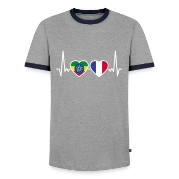 France Ethiopia flag Ethiopian heartbeat - Men's Ringer Shirt - grey/navy  - Front - AI Model Female 172 light (172cm) & AI Model Male 178 light (178cm)