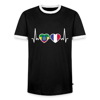 France Ethiopia flag Ethiopian heartbeat - Men's Ringer Shirt - black/white - Front - AI Model Female 172 light (172cm) & AI Model Male 178 light (178cm)
