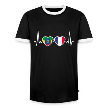 France Ethiopia Vintage Flag Heartbeat - Men's Ringer Shirt - black/white - Front - AI Model Female 172 light (172cm) & AI Model Male 178 light (178cm)