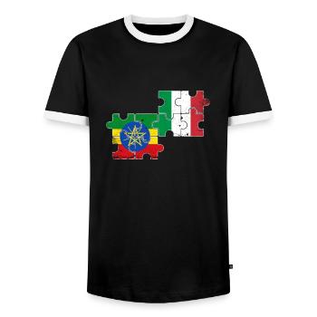 Ethiopia Italy Vintage Flag Ethiopian - Men's Ringer Shirt - black/white - Front - AI Model Female 172 light (172cm) & AI Model Male 178 light (178cm)