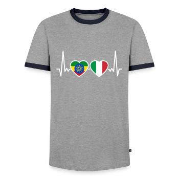 Ethiopia Italy heartbeat flag Ethiopian - Men's Ringer Shirt - grey/navy  - Front - AI Model Female 172 light (172cm) & AI Model Male 178 light (178cm)