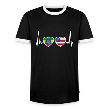 Ethiopia USA Heartbeat Flag Ethiopian - Men's Ringer Shirt - black/white - Front - AI Model Female 172 light (172cm) & AI Model Male 178 light (178cm)