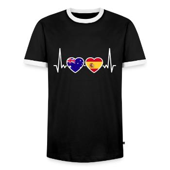 Australie Espagne Heartbeat Flag Australie - T-shirt contrasté Homme - noir/blanc - Devant - AI Model Female 172 light (172cm) & AI Model Male 178 light (178cm)