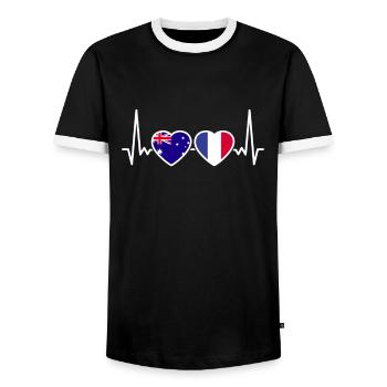 Australie France Heartbeat Flag Australie - T-shirt contrasté Homme - noir/blanc - Devant - AI Model Female 172 light (172cm) & AI Model Male 178 light (178cm)