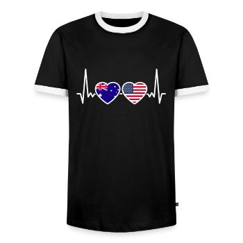 Australien USA Herzschlag Flagge Australisch - Männer Kontrast-T-Shirt - Schwarz/Weiß - Vorne - AI Model Female 172 light (172cm) & AI Model Male 178 light (178cm)
