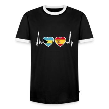 Bahamas Spanien Vintage Herzschlag Flagge Bahamaer - Männer Kontrast-T-Shirt - Schwarz/Weiß - Vorne - AI Model Female 172 light (172cm) & AI Model Male 178 light (178cm)