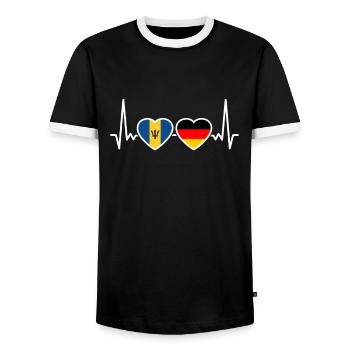 Barbade Allemagne Heartbeat Flag Barbadien - T-shirt contrasté Homme - noir/blanc - Devant - AI Model Female 172 light (172cm) & AI Model Male 178 light (178cm)