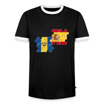 Barbados Spanien Flagge - Männer Kontrast-T-Shirt - Schwarz/Weiß - Vorne - AI Model Female 172 light (172cm) & AI Model Male 178 light (178cm)