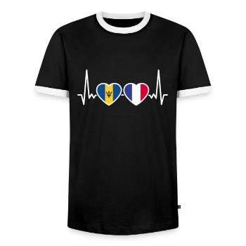 Barbados Frankreich Herzschlag Flagge - Männer Kontrast-T-Shirt - Schwarz/Weiß - Vorne - AI Model Female 172 light (172cm) & AI Model Male 178 light (178cm)