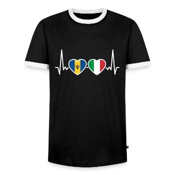 Barbados Italien Herzschlag Flagge Barbadier - Männer Kontrast-T-Shirt - Schwarz/Weiß - Vorne - AI Model Female 172 light (172cm) & AI Model Male 178 light (178cm)