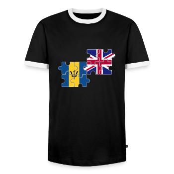 Barbados UK Flagge Britisch Barbados - Männer Kontrast-T-Shirt - Schwarz/Weiß - Vorne - AI Model Female 172 light (172cm) & AI Model Male 178 light (178cm)