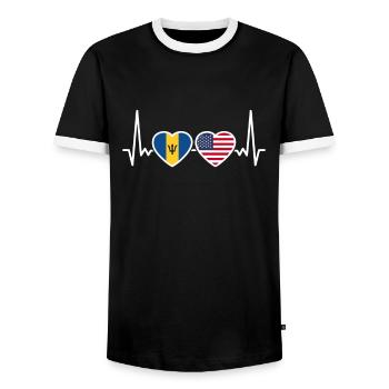 Barbados USA Herzschlag Flagge Barbados - Männer Kontrast-T-Shirt - Schwarz/Weiß - Vorne - AI Model Female 172 light (172cm) & AI Model Male 178 light (178cm)