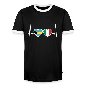 Bahamas Italie Heartbeat Flag Bahamas - T-shirt contrasté Homme - noir/blanc - Devant - AI Model Female 172 light (172cm) & AI Model Male 178 light (178cm)