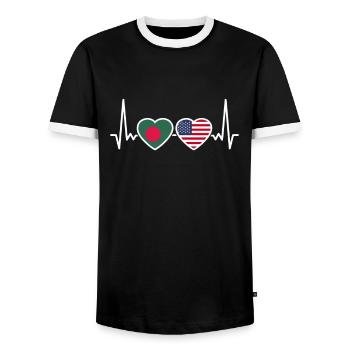 Bangladesh USA Heartbeat Flag Bangladesh - Men's Ringer Shirt - black/white - Front - AI Model Female 172 light (172cm) & AI Model Male 178 light (178cm)