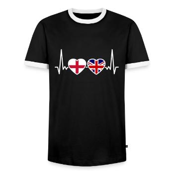 England UK heartbeat flag of British Englishman - Men's Ringer Shirt - black/white - Front - AI Model Female 172 light (172cm) & AI Model Male 178 light (178cm)