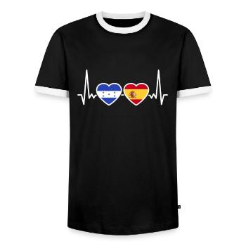 Honduras Espagne Heartbeat Flag Hondurien - T-shirt contrasté Homme - noir/blanc - Devant - AI Model Female 172 light (172cm) & AI Model Male 178 light (178cm)