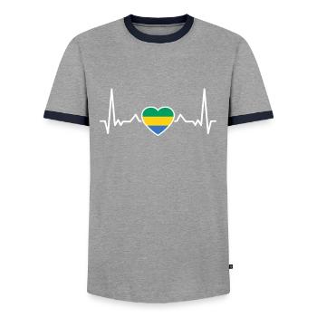 Gabon heartbeat Gabonese flag Gabonese - Men's Ringer Shirt - grey/navy  - Front - AI Model Female 172 light (172cm) & AI Model Male 178 light (178cm)