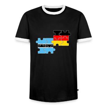 Botswana Deutschland Flagge Deutsch Botsuaner - Männer Kontrast-T-Shirt - Schwarz/Weiß - Vorne - AI Model Female 172 light (172cm) & AI Model Male 178 light (178cm)