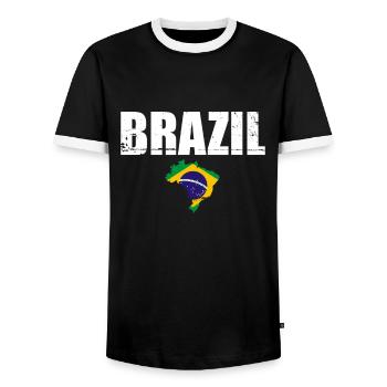 Brazil Brazil Map Flag Brazilian - Men's Ringer Shirt - black/white - Front - AI Model Female 172 light (172cm) & AI Model Male 178 light (178cm)