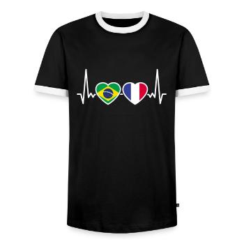 Brasilien Frankreich Herzschlag Flagge Brasilianer - Männer Kontrast-T-Shirt - Schwarz/Weiß - Vorne - AI Model Female 172 light (172cm) & AI Model Male 178 light (178cm)