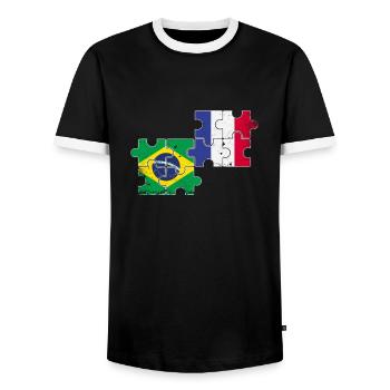 Brasilien Frankreich Vintage Flagge Brasilianer - Männer Kontrast-T-Shirt - Schwarz/Weiß - Vorne - AI Model Female 172 light (172cm) & AI Model Male 178 light (178cm)