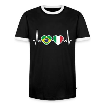 Brasilien Italien Herzschlag Flagge Brasilianer - Männer Kontrast-T-Shirt - Schwarz/Weiß - Vorne - AI Model Female 172 light (172cm) & AI Model Male 178 light (178cm)