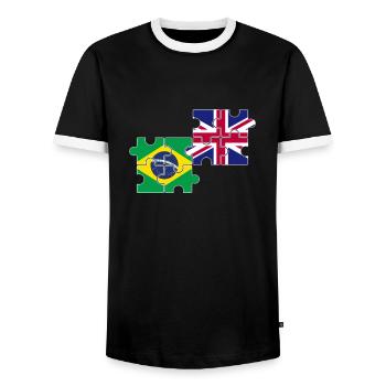 Brazil UK Flag British Brazilian - Men's Ringer Shirt - black/white - Front - AI Model Female 172 light (172cm) & AI Model Male 178 light (178cm)