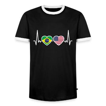 Brasilien USA Herzschlag Flagge Brasilianisch - Männer Kontrast-T-Shirt - Schwarz/Weiß - Vorne - AI Model Female 172 light (172cm) & AI Model Male 178 light (178cm)
