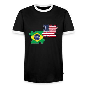 Brasilien USA Flagge Brasilianisch - Männer Kontrast-T-Shirt - Schwarz/Weiß - Vorne - AI Model Female 172 light (172cm) & AI Model Male 178 light (178cm)