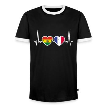 Bolivie France Vintage Heartbeat Flag - T-shirt contrasté Homme - noir/blanc - Devant - AI Model Female 172 light (172cm) & AI Model Male 178 light (178cm)