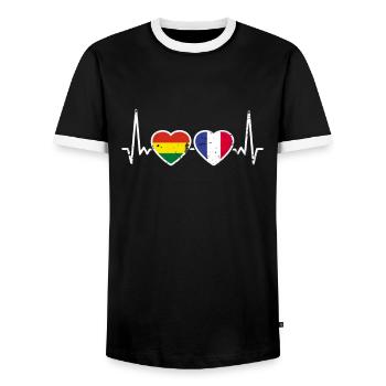 Bolivie France Vintage Heartbeat Flag - T-shirt contrasté Homme - noir/blanc - Devant - AI Model Female 172 light (172cm) & AI Model Male 178 light (178cm)