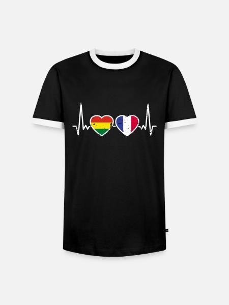 Bolivia France Vintage Heartbeat Flag - Men's Ringer Shirt - black/white