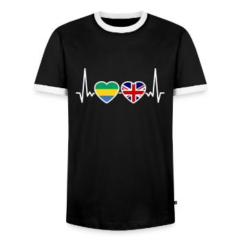 Gabon Royaume-Uni Heartbeat Flag Gabonais britannique - T-shirt contrasté Homme - noir/blanc - Devant - AI Model Female 172 light (172cm) & AI Model Male 178 light (178cm)