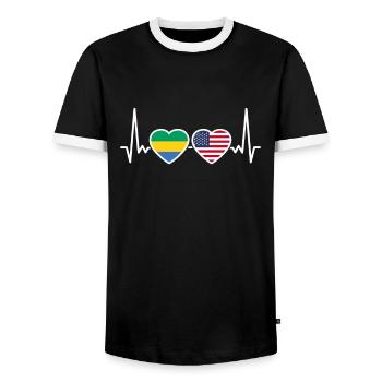 Gabon USA Heartbeat Flag Américain Gabonais - T-shirt contrasté Homme - noir/blanc - Devant - AI Model Female 172 light (172cm) & AI Model Male 178 light (178cm)