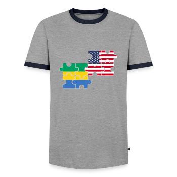 Gabon USA Flag American Gabonese - Men's Ringer Shirt - grey/navy  - Front - AI Model Female 172 light (172cm) & AI Model Male 178 light (178cm)